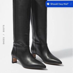 Women's Black Leather Knee-High Pointed-Toe Heeled Boots